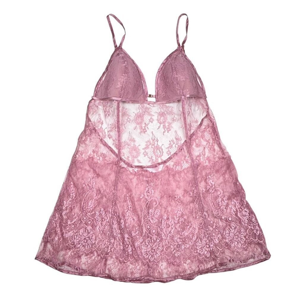 VTG Y2K Victoria's Secret Babydoll Dress Sz.M Pink Floral Lace Sheer Coquette - Picture 10 of 10